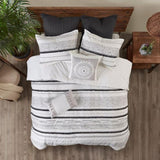 Cotton Printed Comforter Set with Trims Black/White King/Cal King B03596417