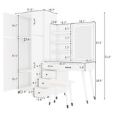 ZUN Makeup Vanity Table Large Armoire Wardrobe Set, Dressing Table with LED Mirror Power Outlets 94145965