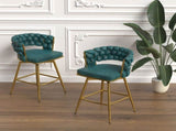 26" Bar Chair Suede Woven Bar Stool Set of 2,Golden legs Barstools No Adjustable Kitchen Island W2189132047