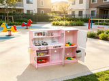 Pink Pretend Play Kitchen Kids Kitchen Playset with Play Phone, Chalkboard, Towel Rack & Ice Maker 45799725