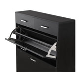 Large size Shoe Cabinet,Free Standing Tipping Bucket Shoe Rack Organizer with 2 Flip Drawers&2 W2516P270525