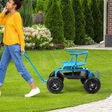 Garden Cart Height Adjustable Scooter with Swivel Seat & Tool Storage Blue 32801682
