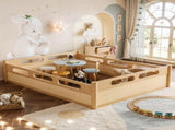Queen Size Floor Platform Bed with Full-length Guardrails, Low Profile Queen Bed Frame, No Box W1580P438796