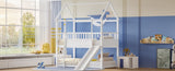 House Bunk Bed with Convertible Slide and Ladder, Floor Bunk Bed Twin Over Twin with Safety W1858P241095