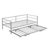 Twin Size Metal Daybed with Adjustable Trundle, Pop Up Trundle, Silver WF301146AAN