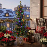 4FT Christmas Tree with 100 Multicolor LED Lights Pre-Lit Green Artificial Plant Pot Red Berries & 56233318