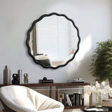 Solid Wood Wavy Mirror-Black Mirror Wall Decor 31" x 31" Modern Mirror Wall Decor for Bathroom, W1445P189599