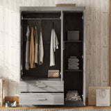 ZUN 3-Door Mirror Wardrobe with shelves, Gray 65649501