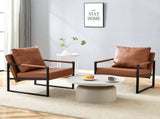 Set of 1 Classic Brown PU Leather and Metal Frame Sofa -Ergonomically designed, a perfect blend of W3875P378627