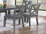 Gray Finish Dining Table 6x Chairs 7pcs Dining Set Cushion Seat Nailhead X-Cross Back Chairs Dining B011P348932