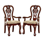 Formal Classic Set of 2pc Arm Chairs Dining Room Cherry Solid wood Damask Print Fabric Seat B011P248054