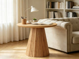 19.7" Round End Table, Wood Pedestal Side Table with Fluted Base, Accent Table for Living Room & 02042278