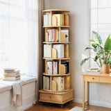 6 Tier Rotating Bookshelf, 360&deg Display Round Spinning Bookshelf with Wheels and Drawer, 90763993