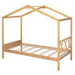 ZUN Twin Size Wood House Bed with Storage Space, Natural 68392034