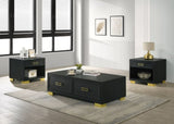 ZUN 1pc Contemporary Coffee Table Storage Drawers Black Gold Finish Metal Pull Knob Living Room Wooden B011P245404