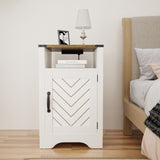 Farmhouse Nightstand Side Table, Wooden Rustic End Table, Tall Bedside Table with Electrical Outlets B082134942