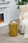 ZUN 13.5x13x20" Unique Golden Tree Trunk Stool, Antique Gold Distressed Accent Side Table W2078P282133