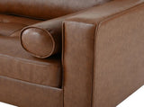 Mirod Mid-Century Modern PU Leather 3-Seat Sofa, Tufted Design, Solid Wood Legs, 2 Bolster Pillows, N760P285734G