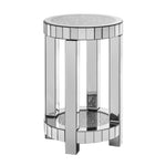 ZUN Mirror round table with crystal inlay, 2-layer modern small sofa table with storage space, silver W1005P189336