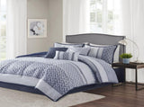 7 Piece Jacquard Comforter Set Navy Queen B03597208