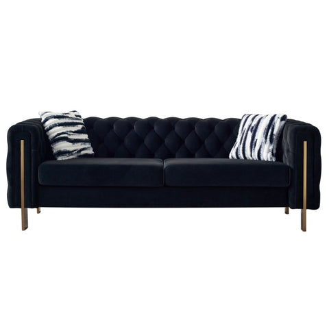 ZUN Chesterfield Modern Tufted Velvet Living Room Sofa, 84.25''W Couch,Black W57947394