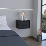 Floating Nightstand, Space-Saving Design with Handy Drawer and Surface, Black B097P163093