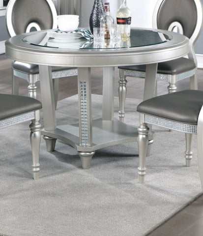 ZUN Formal Traditional Dining Table Round Table Silver Hue Glass Top 1pc Dining Table Dining Room B01164095