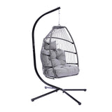 ZUN Outdoor Patio Wicker Folding Hanging Chair,Rattan Swing Hammock Egg Chair With Cushion And Pillow W41940789