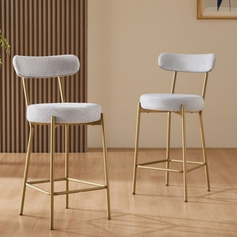 ZUN 25" Modern Gold Bar Stools Set of 2 Height Bar Stools for Kitchen Upholstered Sherpa WF322611AAK