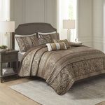 ZUN 6 Piece Jacquard Quilt Set with Throw Pillows Brown/Gold King/Cal King B03597483