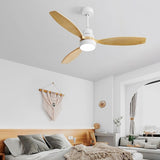 52 Inch Indoor Modern Ceiling Fan White 3 Solid Wood Blades Remote Control Reversible DC Motor With W882P146309