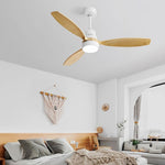 ZUN 52 Inch Indoor Modern Ceiling Fan White 3 Solid Wood Blades Remote Control Reversible DC Motor With 99989242