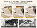 68-Inch Tilting Trash Cabinet with Hidden Trash Can & Multi-Storage Compartments, White & Natural 95343901