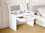 Flip Top Vanity Desk with LED Lighted Mirror & Built-in Outlet - Makeup Vanity Table with 2 Drawers, W2699P404630