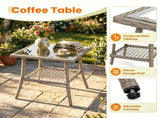 3 Piece Outdoor PE Rattan Rocking Bistro Set, 2 Rocking Chairs with Washable Gray Cushions & 2-Tier 38617759