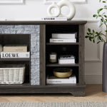 ZUN Mantel Stone TV Media Stand with with Faux Stacked Stone Surround, Modern Entertainment Console with W1758P187683