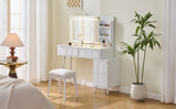 Modern Makeup Vanity Desk with LED Lights & Mirror, 4 Drawer Dressing Table Set with Stool, 3 Colors N844P257529A