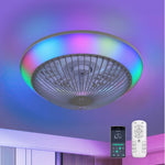 ZUN 15 Inch RGB Dimmable Led Enclosed Ceiling Fan with Light Modern Bladeless 6 Speed Remote Control for W934P262269