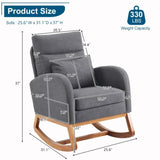 Grey Linen Rocking Chair Nursery with Thick Headrest, Upholstered Mid-Century Modern Nursing Rocker 63269617
