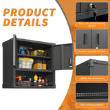 ZUN Metal Wall-Mounted Tool Storage Cabinet with Locking Door and 1 Shelf 1 Opened Drawer for Garage 04205026