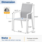 ZUN Texilene Mesh Fabric White Outdoor Patio Dining Chairs With Arms Set 6 Grey Aluminum Furniture W1828P162472