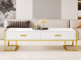 Modern White Rectangular Coffee Table with 4 Drawers and Gold Base in 47.3" N735P305626K