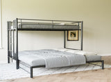 Twin Size Metal Pull-Out Bunk Bed with Guardrail and Built-In Ladder, Space-Saving Convertible Frame W1671P459794