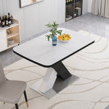 Modern Square Dining Table, Stretchable, White Table TopMDF X-Shape Black and White Color Table Leg W757P242760