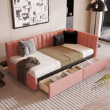 Upholstered Daybed with 2 Storage Drawers Twin Size Sofa Bed Frame No Box Spring Needed, Linen WF299017AAH