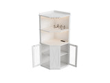 67.3" Corner Bar Cabinet with Power Outlet, Farmhouse Wine Bar Cabinet with Adjustable Shelves for 24661580