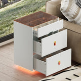 3-Drawer 30'' Nightstand LED Light, Modern Nightstand 3 Storage Drawers, Bedside Table N733P304515K