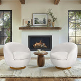 Shearling Sherpa Swivel Chair with Wood Base B035P262681