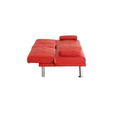 ZUN 67" Red Leather Multifunctional Double Folding Sofa Bed for Office with Coffee Table 65824052