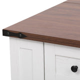 K&K 53'' Farmhouse Island with Two Tempered Glass Cabinet Doors, Power Outlet, Rolling N707P263637W